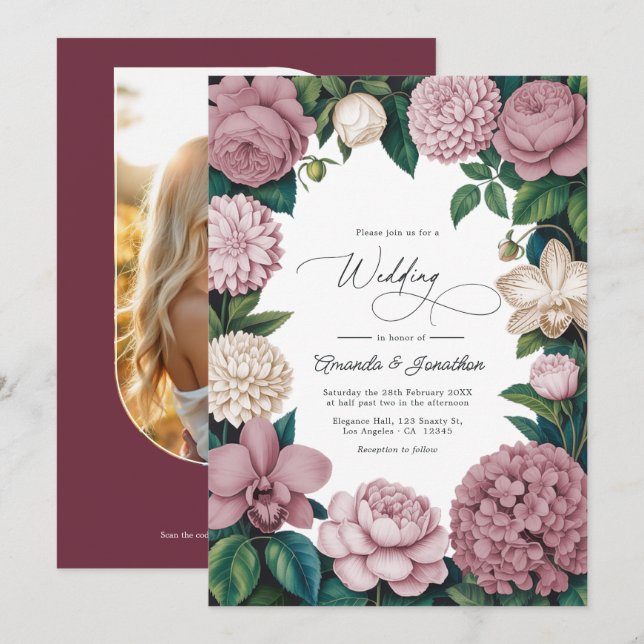 Rose Dust, Silk Blush & Porcelain Cream Wedding Invitation (Front/Back)