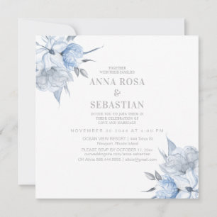 *~* Rose Dusty Blue Floral AR15 WEDDING RSVP +  In Invitation