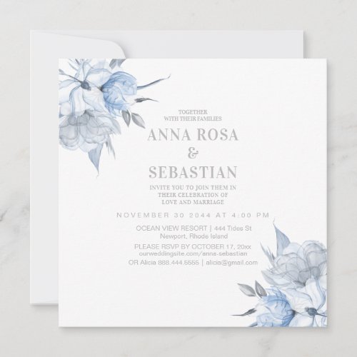 *~* Rose Dusty Blue Floral AR15 WEDDING RSVP +  In Invitation