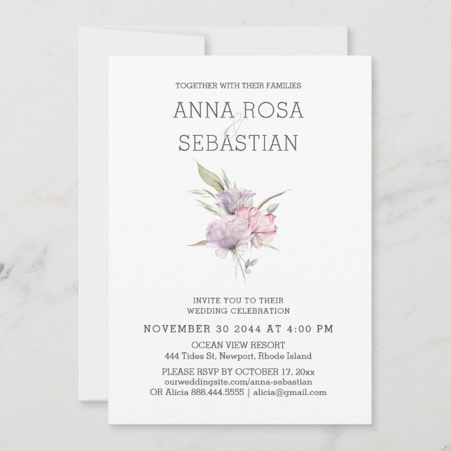 *~* Rose Elegant AR15 PINK Floral RSVP Wedding Invitation (Front)