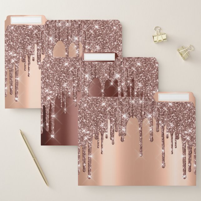 Rose Elegant Drips Glitter Beauty Brown Copper File Folder (Set)