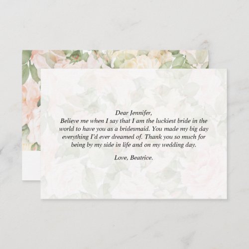 Rose Elegant Floral Bridal Shower Bridesmaid  Thank You Card