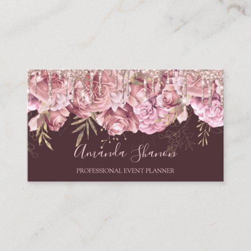 Rose Elegant Flower Logo Event Planner QRCODE   Business Card