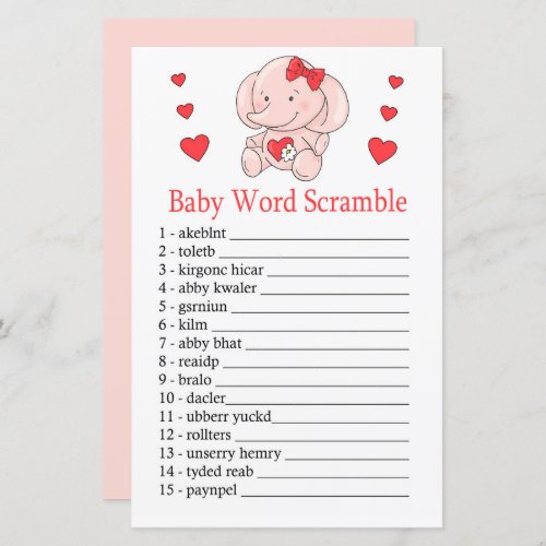 Rose elephant Baby word scramble game