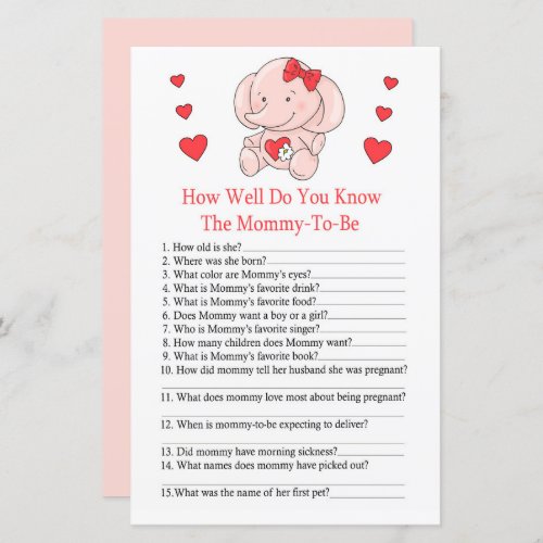 Rose elephant How well do you know baby showergame