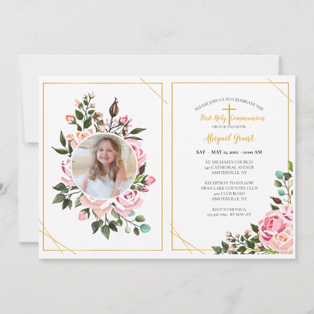 Rose Embrace Religious Photo Invitation (Front)