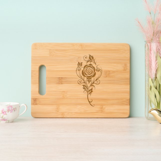 Rose Engraved Cutting Board (Upright)