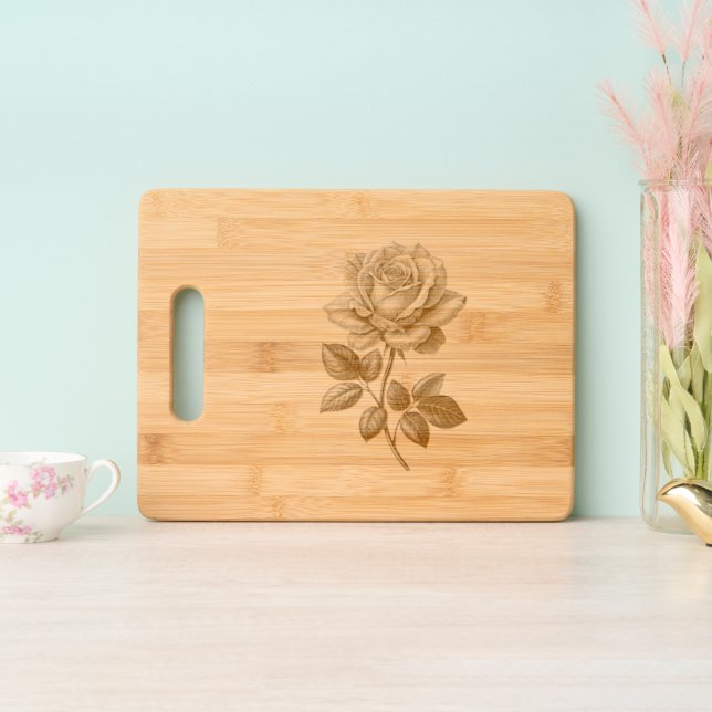 Rose Engraved Cutting Board (Upright)