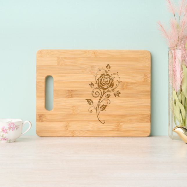 Rose Engraved Cutting Board (Upright)