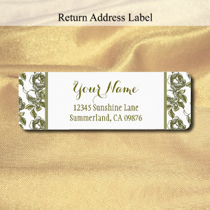 Rose Etching Pattern White Gold Editable Return Label