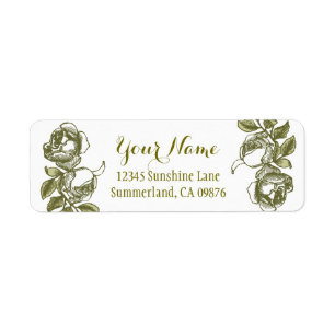 Rose Etching White Faux Gold Custom Address Label