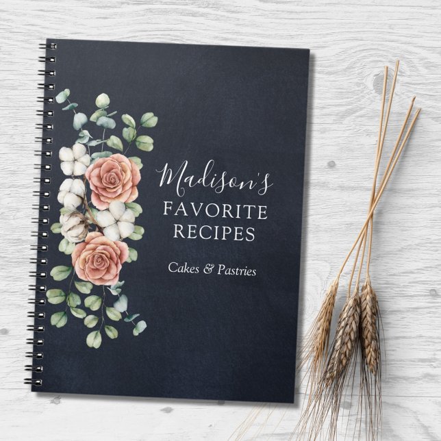 Rose Eucalyptus Floral Botanical Rustic Recipe  Notebook (In situ)