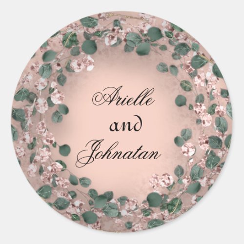 Rose Eucalyptus Wreath Wedding Favor Rustic Classic Round Sticker