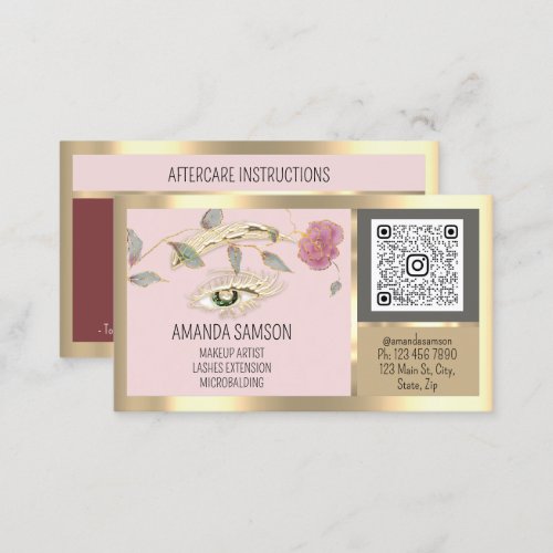 Rose Eyelash Microblade Qr Aftercare Instructions Business Card