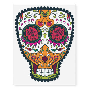 Rose Eyes Orange White Sugar Skull Temporary Tattoos