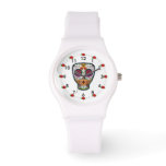 Rose Eyes Orange White Sugar Skull Watch at Zazzle