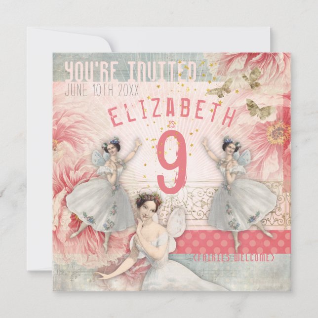 Rose Fairy Ballet Birthday Invitation (Front)