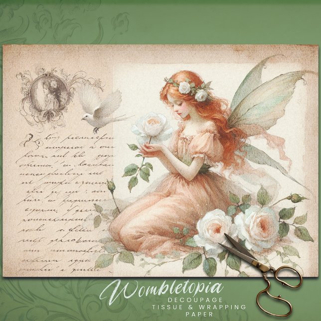 Rose Fairy & Pastel Ephemera Script Decoupage  Tissue Paper (Creator Uploaded)