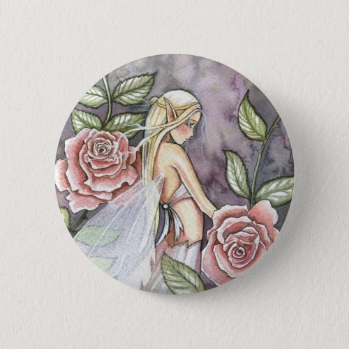 Rose Fairy Pin Button by Molly Harrison