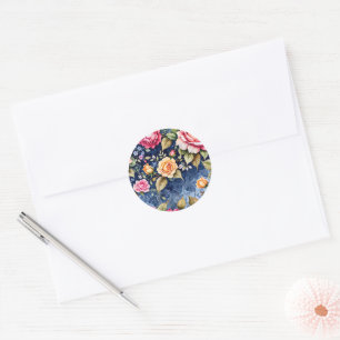 Rose Fantasy Pink and Blue Classic Round Sticker