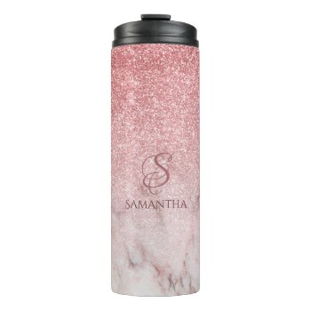 Rose Faux Glitter And Marble 2a Monogram Thermal Tumbler by steelmoment at Zazzle