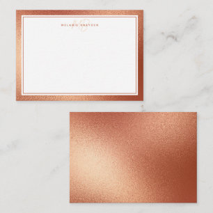 Rose Faux Gold Foil Minimalist Monogram Two Border Note Card