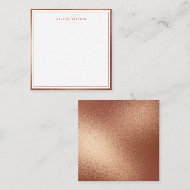 Rose Faux Gold Foil Minimalist Monogram Two Border Note Card (Front/Back)