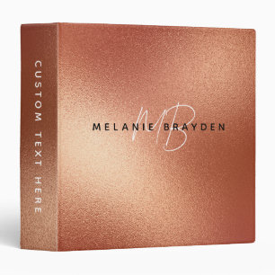 Rose Faux Gold Foil Minimalist Two Monogram Name 3 Ring Binder