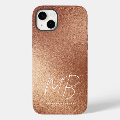 Rose Faux Gold Foil Minimalist Two Monogram Name Case_Mate iPhone 14 Plus Case