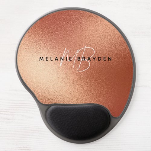 Rose Faux Gold Foil Minimalist Two Monogram Name Gel Mouse Pad