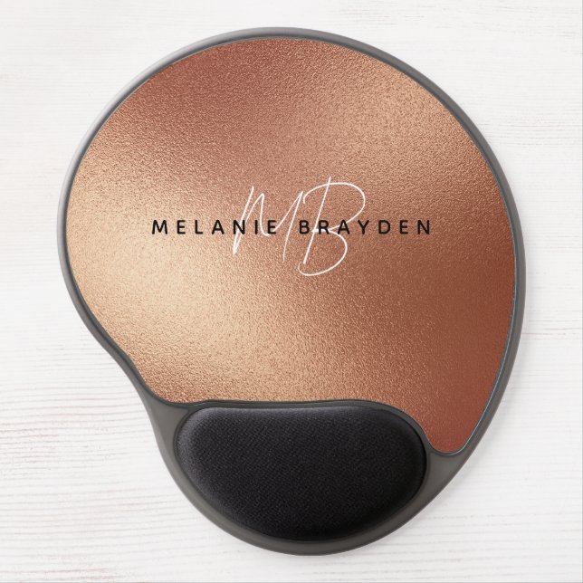 Rose Faux Gold Foil Minimalist Two Monogram Name Gel Mouse Pad (Front)