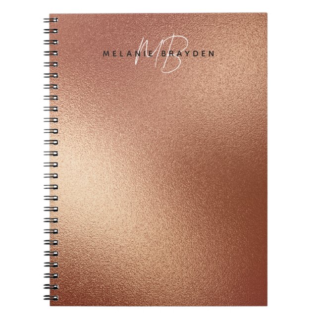 Rose Faux Gold Foil Minimalist Two Monogram Name Notebook (Front)
