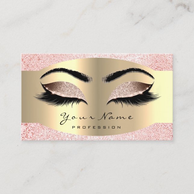 Rose Faux Gold Makeup Artist Lash Blush Pink Brows Appointment Card (Front)