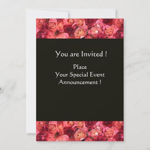 ROSE FIELD MONOGRAM Pink Red Black Invitation