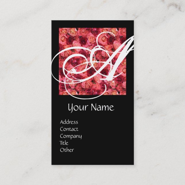 ROSE FIELD SQUARE MONOGRAM pink red black,white Business Card (Front)