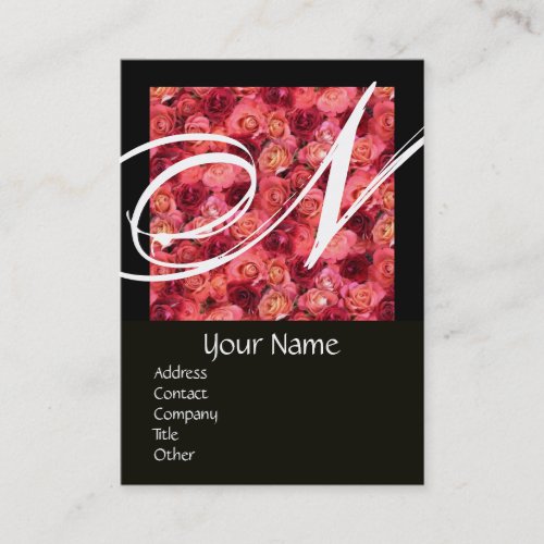 ROSE FIELD SQUARE MONOGRAM pink red blackwhite Business Card