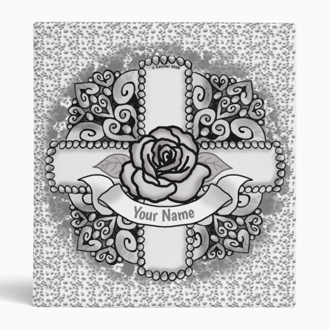Rose Filigree Christian Cross custom binder  (Front)