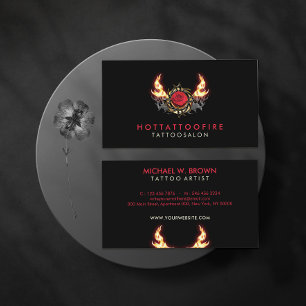 Rose Fire Retro Tattoo Business Card