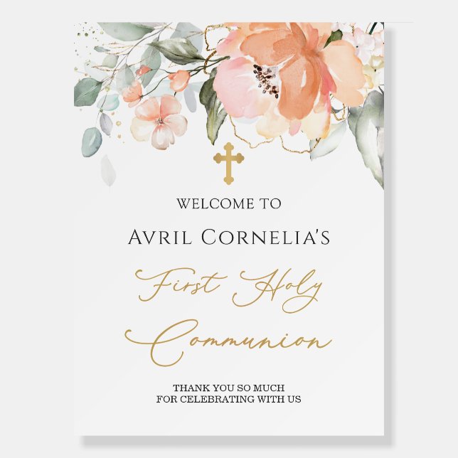 Rose First Holy Communion Welcome Sign Foam Boards (Front)