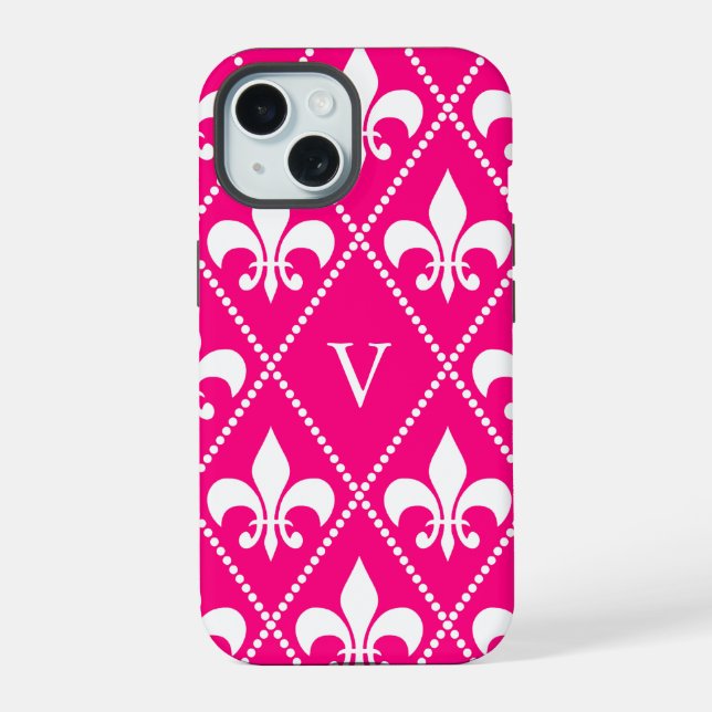 Rose Fleur de Lis w/ monogram Iphone Case (Back)