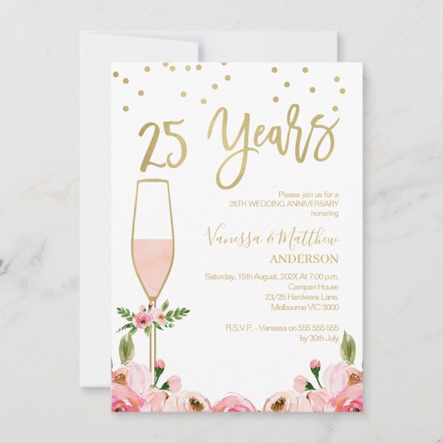 Rose Floral 25th Anniversary Invitation (Front)