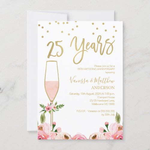 Rose Floral 25th Anniversary Invitation