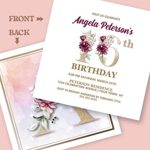 Rose Floral A 16th Birthday Party Invitation