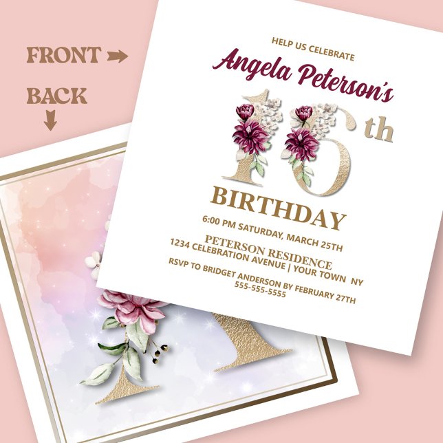 Rose Floral A 16th Birthday Party Invitation (Creator Uploaded)