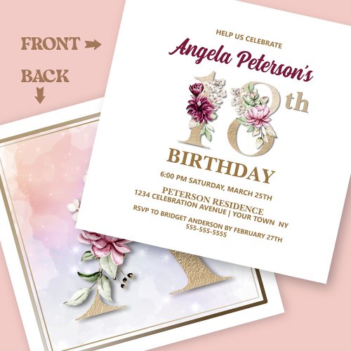 Rose Floral A 18th Birthday Party Invitation
