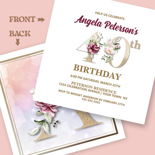 Rose Floral A 40th Birthday Party Invitation (Creator Uploaded)