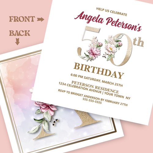 Rose Floral A 50th Birthday Party Invitation