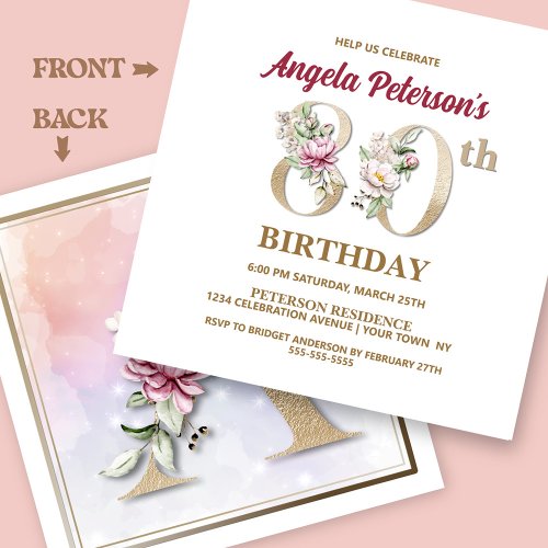 Rose Floral A 80th Birthday Party Invitation