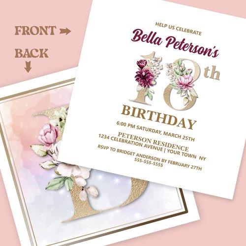 Rose Floral B 18th Birthday Party Invitation