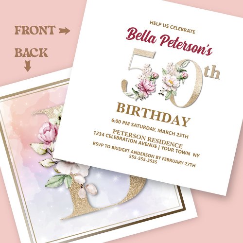 Rose Floral B 50th Birthday Party Invitation